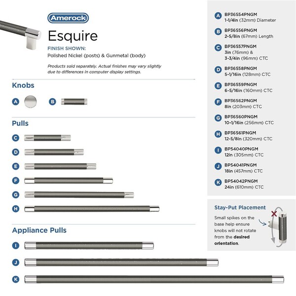 Esquire - Pull 256mm CC Polished Nickel/Gunmetal Bar Pull
