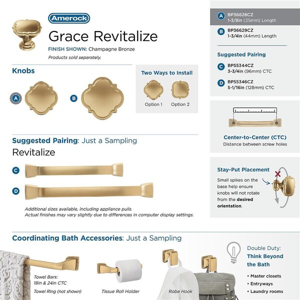 Grace Revitalize 44mm Floral Knob - Champagne Bronze