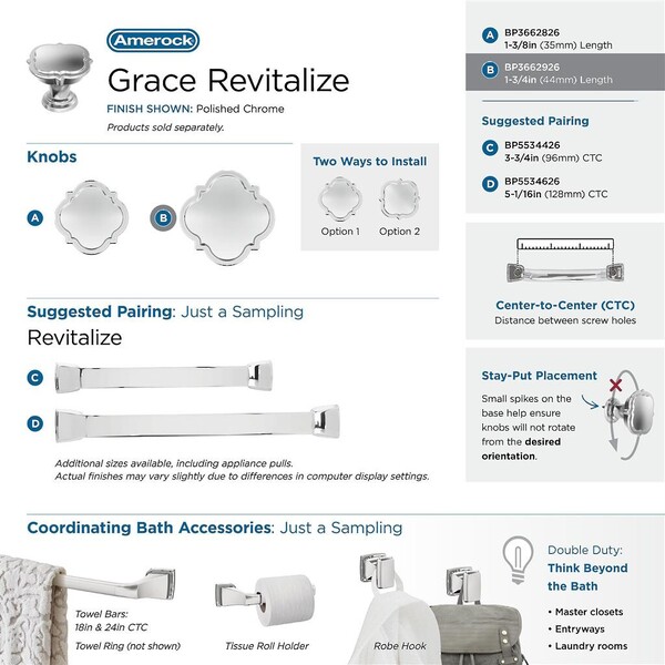 Grace Revitalize 44mm Floral Knob - Polished Chrome