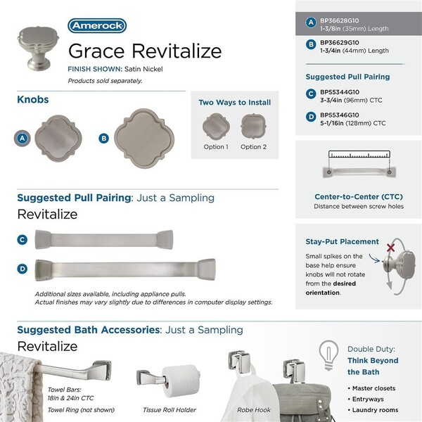 Grace Revitalize 44mm Floral Knob - Satin Nickel