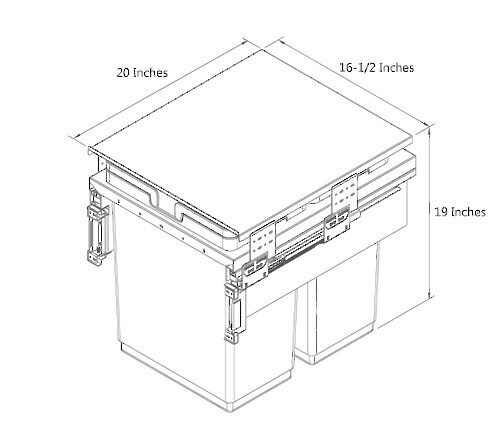 (GREAT VALUE) Di Lusso Garbage Bins System - Width 16-1/2 Inches with Built-in Bin Lid