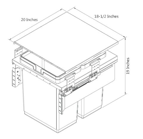 (GREAT VALUE) Di Lusso Garbage Bins System - Width 18-1/2 Inches with Built-in Bin Lid