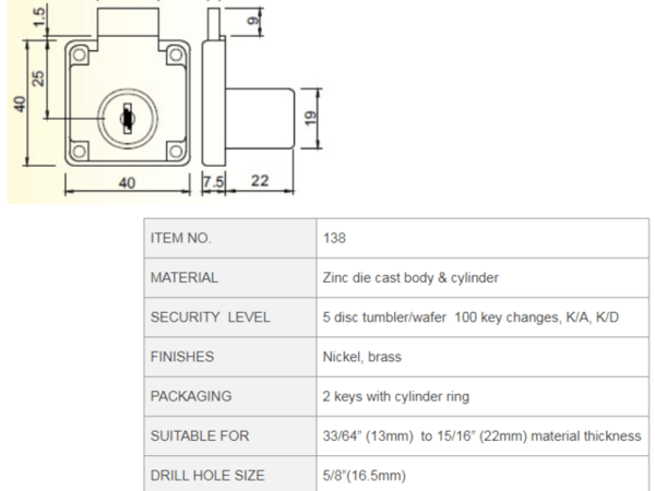 Heavy Duty Dead Bolt Drawer & Door Lock (Key Different)