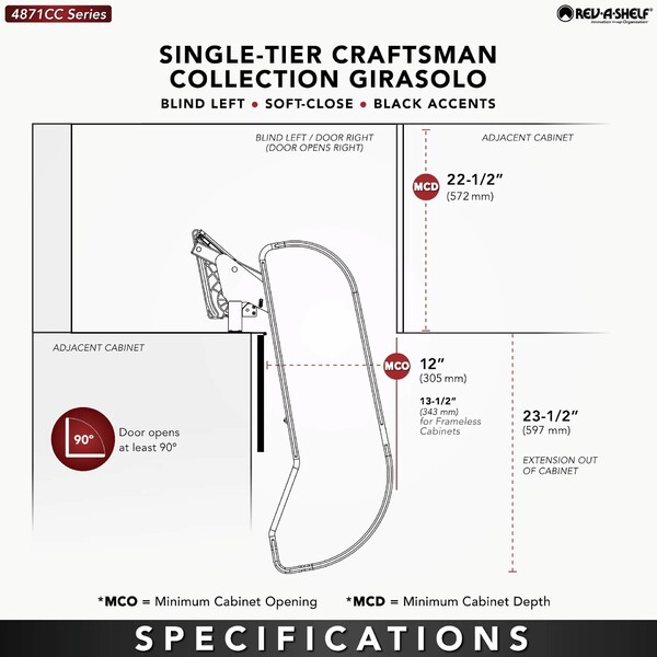 Maple Single-Tier Craftsman Collection Girasolo w/ Soft-Close and Black Accents for 12" Right Opening/Blind Left Corner Cabinet