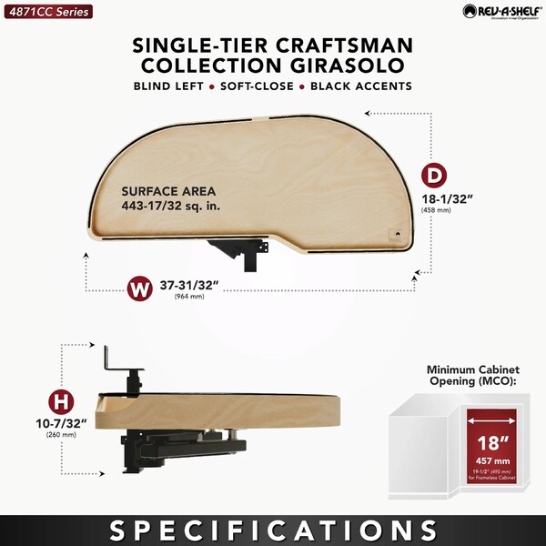 Maple Single-Tier Craftsman Collection Girasolo w/ Soft-Close and Black Accents for 18" Right Opening/Blind Left Corner Cabinet