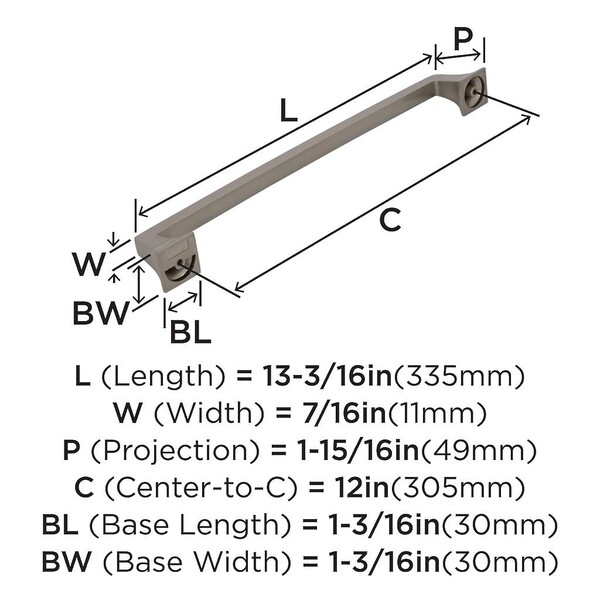 Mulholland 12" CC Appliance Pull Satin Nickel