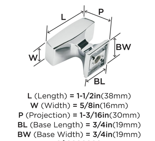 Mulholland Large Square Knob Polished Chrome