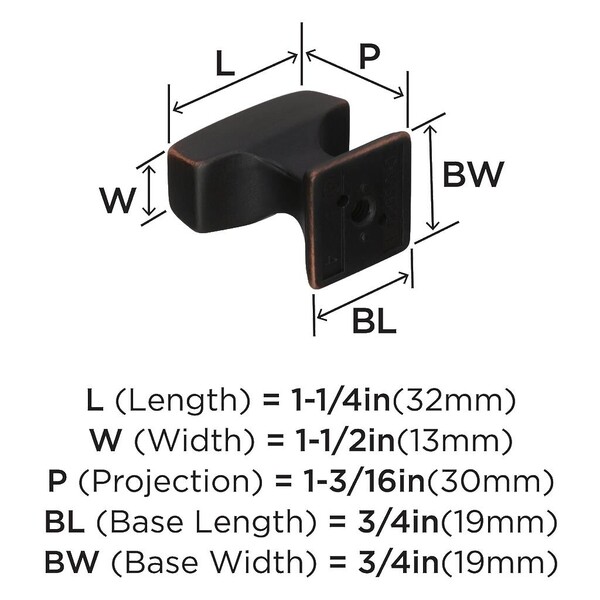 Mulholland - Knob 1-1/4" Length Knob Oil-Rubbed Bronze