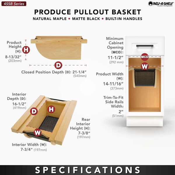 Natural Maple/Black Produce Basket for 15" Base Cabinets