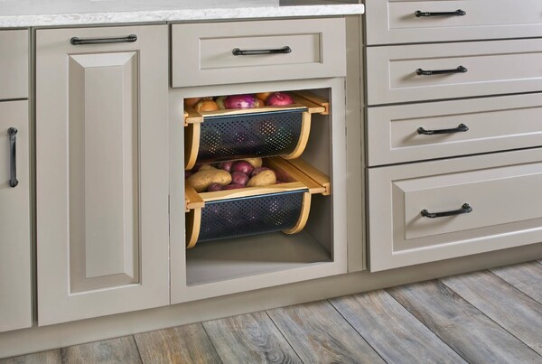 Natural Maple/Black Produce Basket for 15" Base Cabinets
