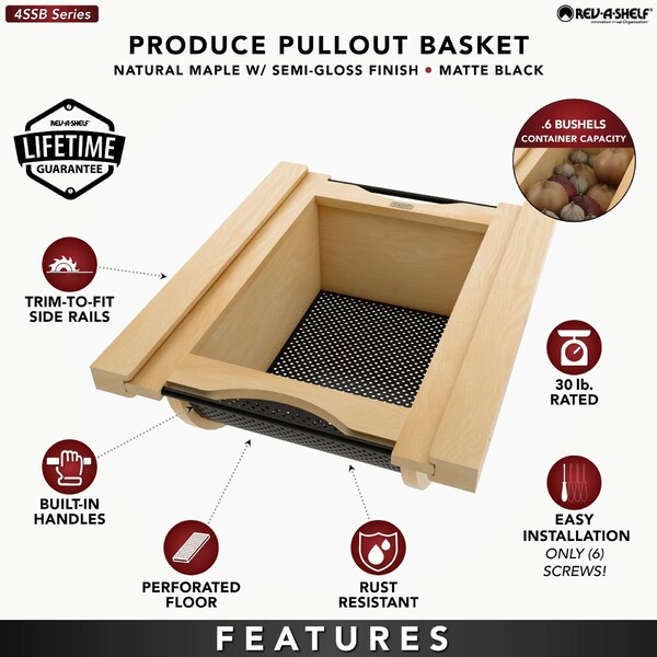 Natural Maple/Black Produce Basket for 18" Base Cabinets