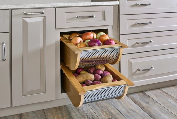 Natural Maple/Stainless-Steel Produce Basket for 18" Base Cabinets