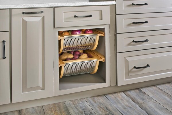 Natural Maple/Stainless-Steel Produce Basket for 18" Base Cabinets