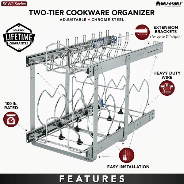 Rev-A-Shelf - 11-3/4" x 22" Base Cabinet Pullout 2 Tier Cookware Organizer