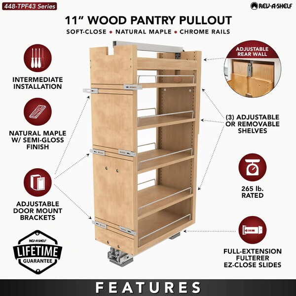 Rev-A-Shelf - 11" x 43" Maple Pullout Wood Tall/Pantry Accessories
