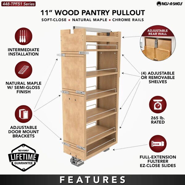 Rev-A-Shelf - 11" x 51" Maple Pullout Wood Tall/Pantry Accessories