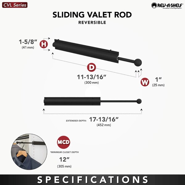 Rev-A-Shelf - 12" Chrome Standard Valet Rod