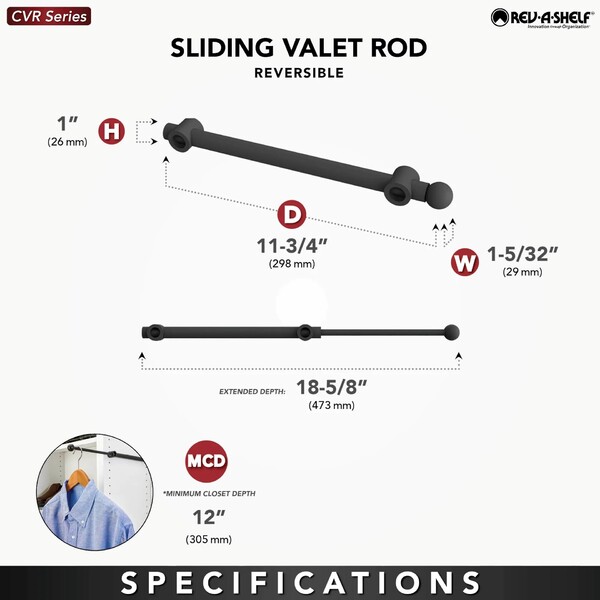 Rev-A-Shelf - 12" Oil-Rubbed Bronze Valet Rod Designer