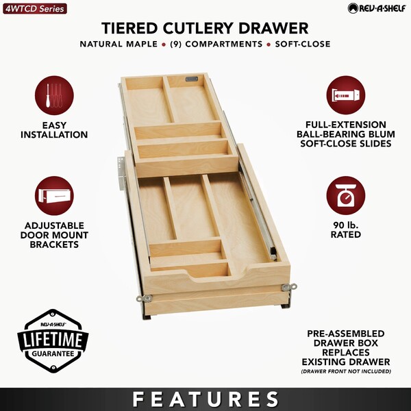 Rev-A-Shelf - 12" Opening - Complete System Two-Tier Soft-Close Cutlery Organizer