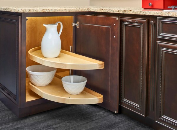 Rev-A-Shelf - 12" x 32" Lazy Susan Half-Moon Wood 2 Shelf (Pivot and Slide)