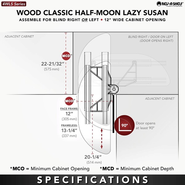 Rev-A-Shelf - 12" x 32" Lazy Susan Half-Moon Wood 2 Shelf (Pivot and Slide)