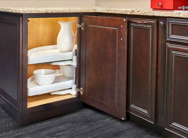 Rev-A-Shelf - 13-1/4" x 31" White Lazy Susan Half-Moon 2 Shelf (Pivot and Slide)