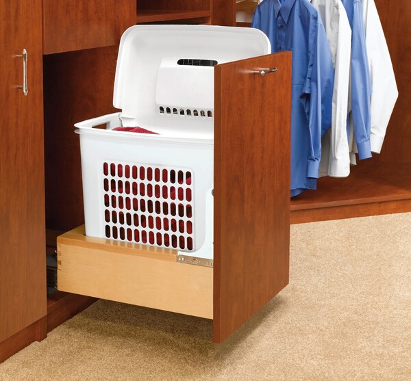 Rev-A-Shelf - 14-1/4" Maple Hamper Bottom Mount Rev-A-Motion with Polymer Bin