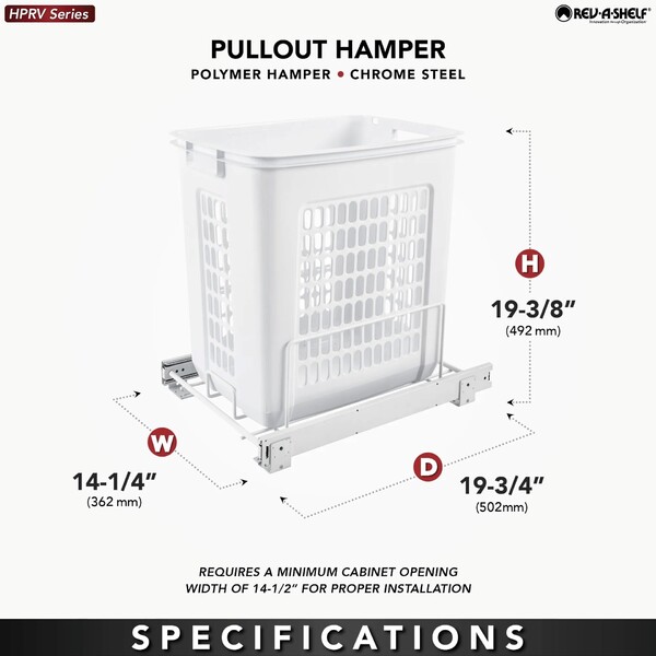 Rev-A-Shelf - 14-1/4" White Hamper Bottom Mount Wire with Polymer Bin