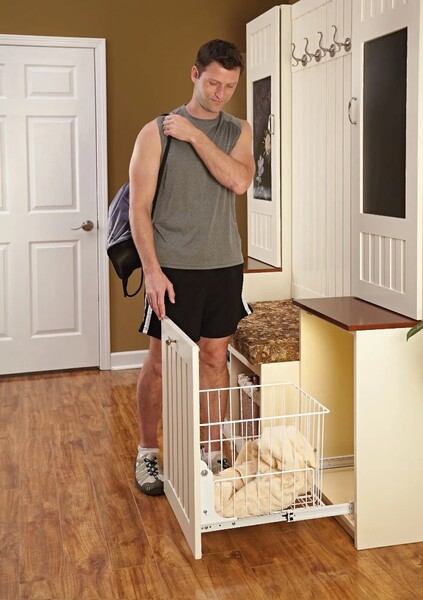 Rev-A-Shelf - 14-3/4" White Hamper Bottom Mount with Removable Wire Bin