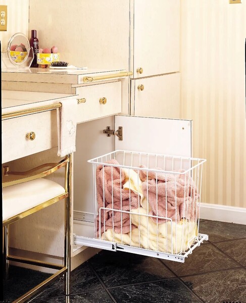 Rev-A-Shelf - 14-3/4" White Hamper Bottom Mount with Removable Wire Bin