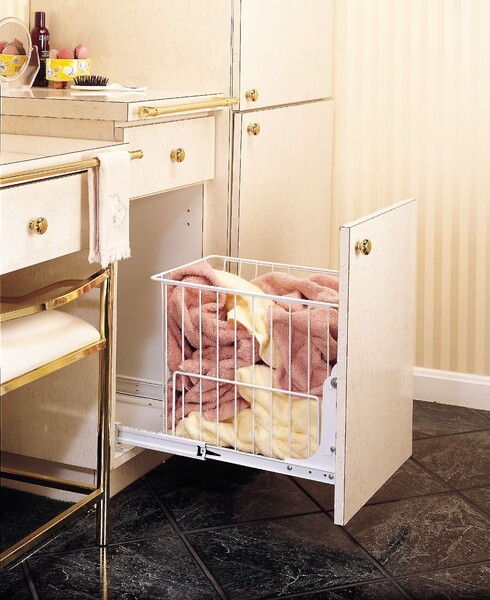Rev-A-Shelf - 14-3/4" White Hamper Bottom Mount with Removable Wire Bin