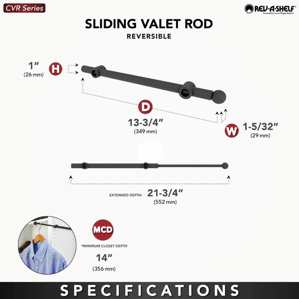 Rev-A-Shelf - 14" Chrome Valet Rod Designer