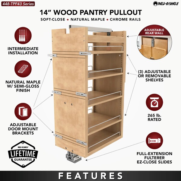 Rev-A-Shelf - 14" x 43" Maple Pullout Wood Tall/Pantry Accessories