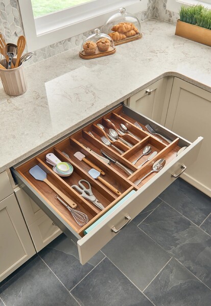 Rev-A-Shelf - 15-1/8" Walnut Cut-To-Size Insert Wood Cutlery Organizer for Drawers