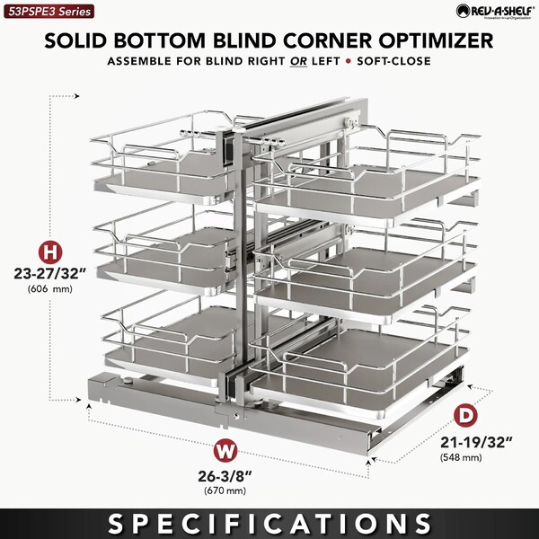 Rev-A-Shelf - 15" Gray Pullout Soft-Close Three-Tier Wire Solid Bottom Pull-Slide-Pull