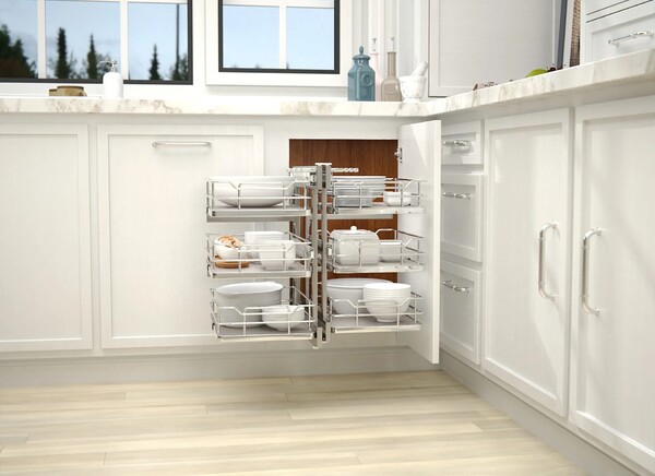 Rev-A-Shelf - 15" Gray Pullout Soft-Close Three-Tier Wire Solid Bottom Pull-Slide-Pull