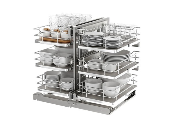 Rev-A-Shelf - 15" Gray Pullout Soft-Close Three-Tier Wire Solid Bottom Pull-Slide-Pull