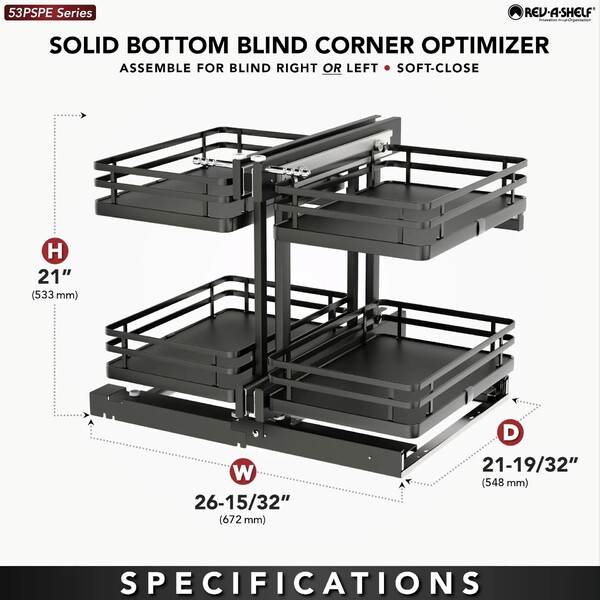 Rev-A-Shelf - 15" Orion Gray Pullout Soft-Close Two-Tier Wire Solid Bottom Pull-Slide-Pull