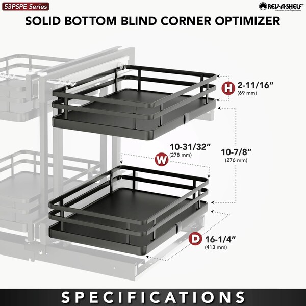 Rev-A-Shelf - 15" Orion Gray Pullout Soft-Close Two-Tier Wire Solid Bottom Pull-Slide-Pull