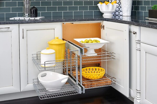 Rev-A-Shelf - 15" Two-Tier Pullout Soft-Close Wire Pull-Slide-Pull