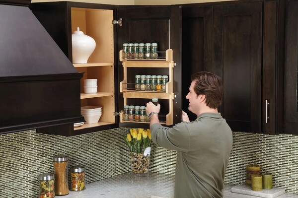 Rev-A-Shelf - 16-1/2" Maple Door Storage Spice Rack Wall Accessories