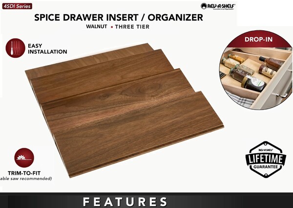 Rev-A-Shelf - 16" Walnut Cut-To-Size Insert Wood Spice Organizer for Drawers