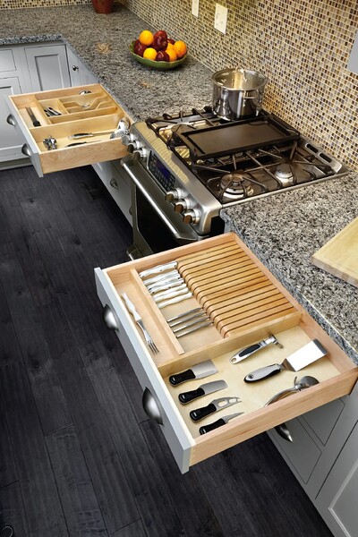 Rev-A-Shelf - 18-1/2" Maple Cut-To-Size Insert w/ Divider Wood Knife Block for Drawers