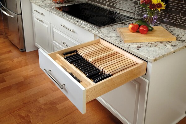 Rev-A-Shelf - 18-1/2" Maple Cut-To-Size Insert w/ Divider Wood Knife Block for Drawers