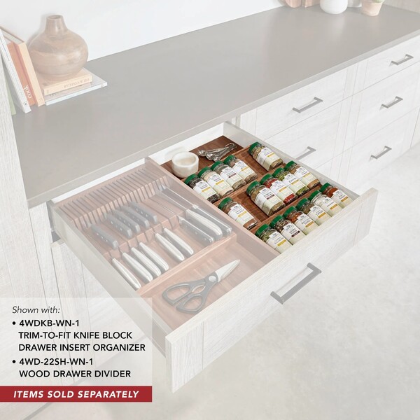 Rev-A-Shelf - 18-1/2" Walnut Cut-To-Size Insert Wood Double Knife Block for Drawers