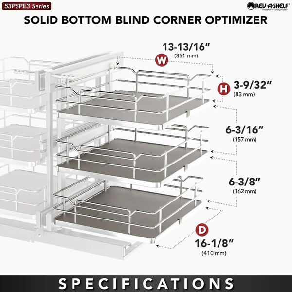 Rev-A-Shelf - 18" Gray Pullout Soft-Close Three-Tier Wire Solid Bottom Pull-Slide-Pull