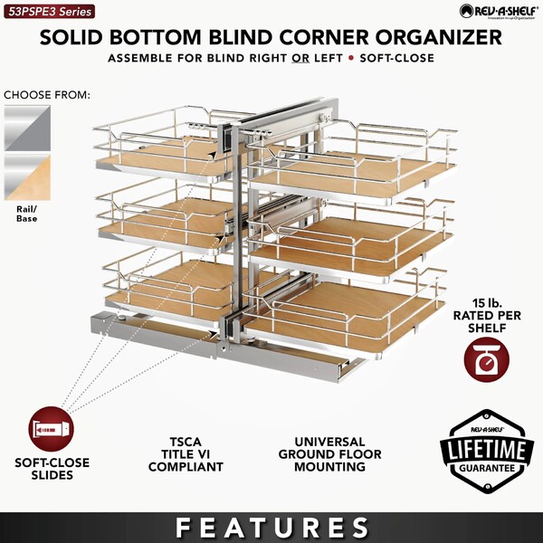 Rev-A-Shelf - 18" Maple Pullout Soft-Close Three-Tier Wire Solid Bottom Pull-Slide-Pull