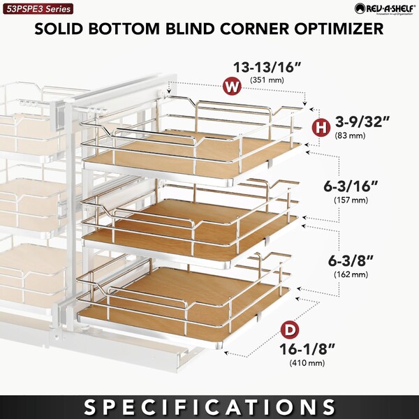 Rev-A-Shelf - 18" Maple Pullout Soft-Close Three-Tier Wire Solid Bottom Pull-Slide-Pull
