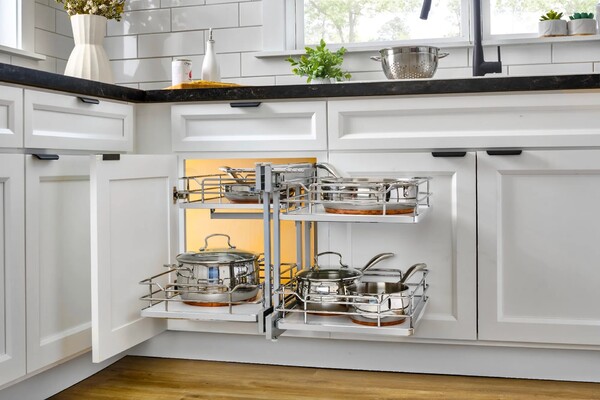 Rev-A-Shelf - 18" New Elite Gray Pullout Soft-Close Two-Tier Solid Bottom Pull-Slide-Pull