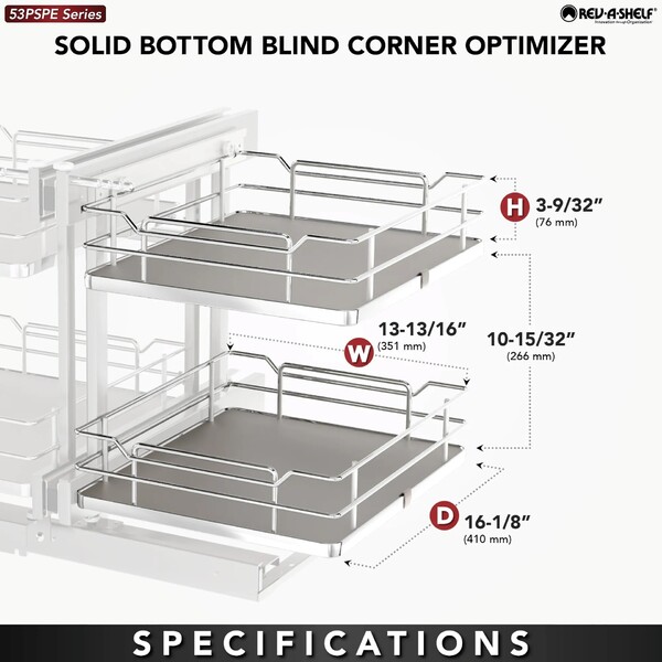 Rev-A-Shelf - 18" New Elite Gray Pullout Soft-Close Two-Tier Solid Bottom Pull-Slide-Pull